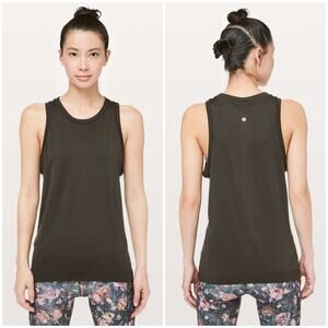 Lululemon Swiftly Breeze Tank Relaxed Fit Dark Olive Green Size 6 Mesh Gym Run